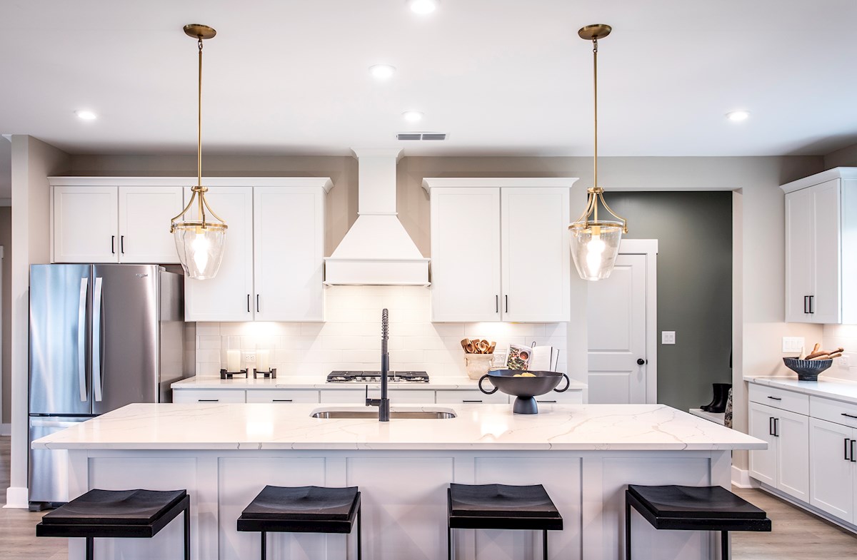 kitchen with expansive island & quartz countertops