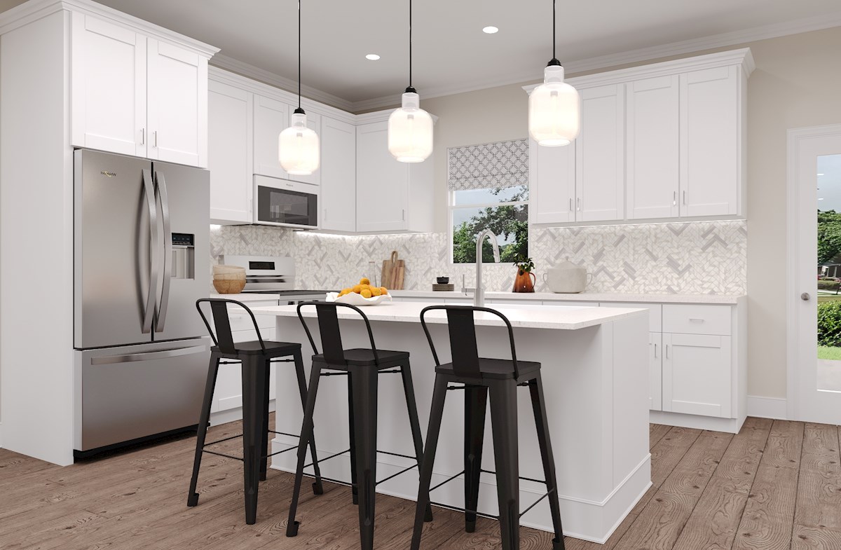 kitchen with white cabinets and an island