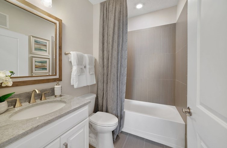 Chestnut secondary bathroom with combo shower and tub
