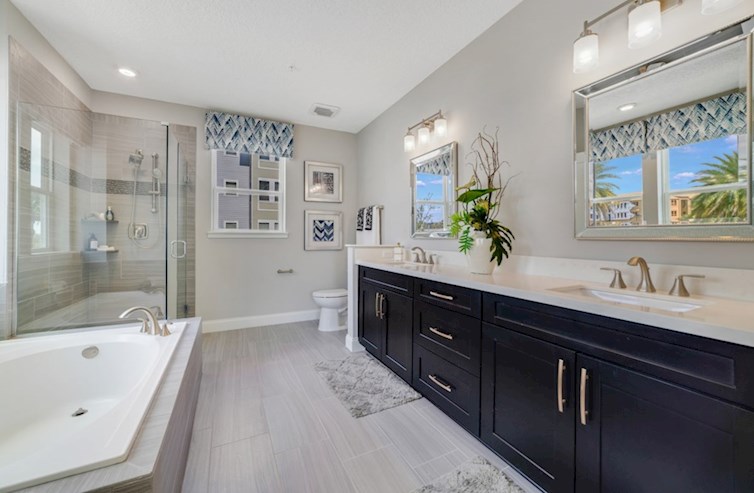 Dogwood primary bath with double sinks separate tub and shower