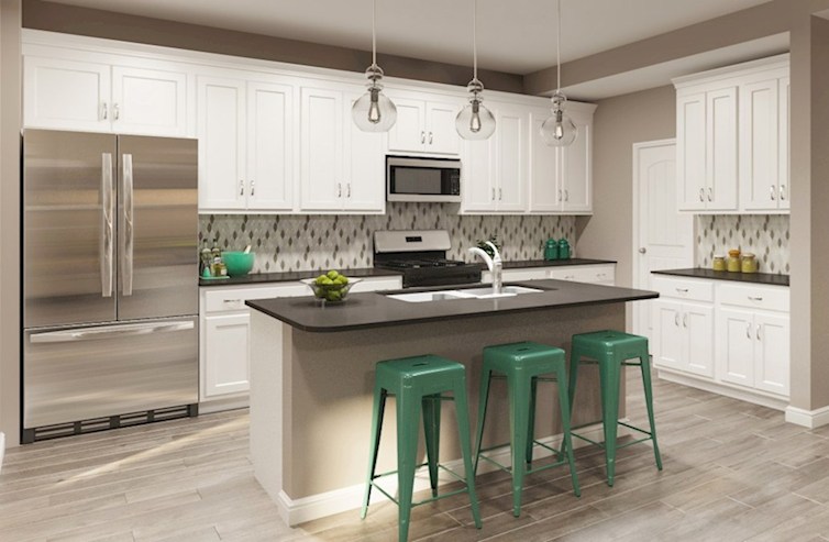 Rainier kitchen with granite and white cabinets 