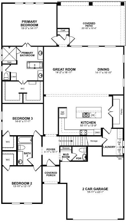 1st Floor floorplan of Santa Cruz II with 3 bedrooms and 2 - 2.5 bathrooms. Gray color shown represents Room Choice options.