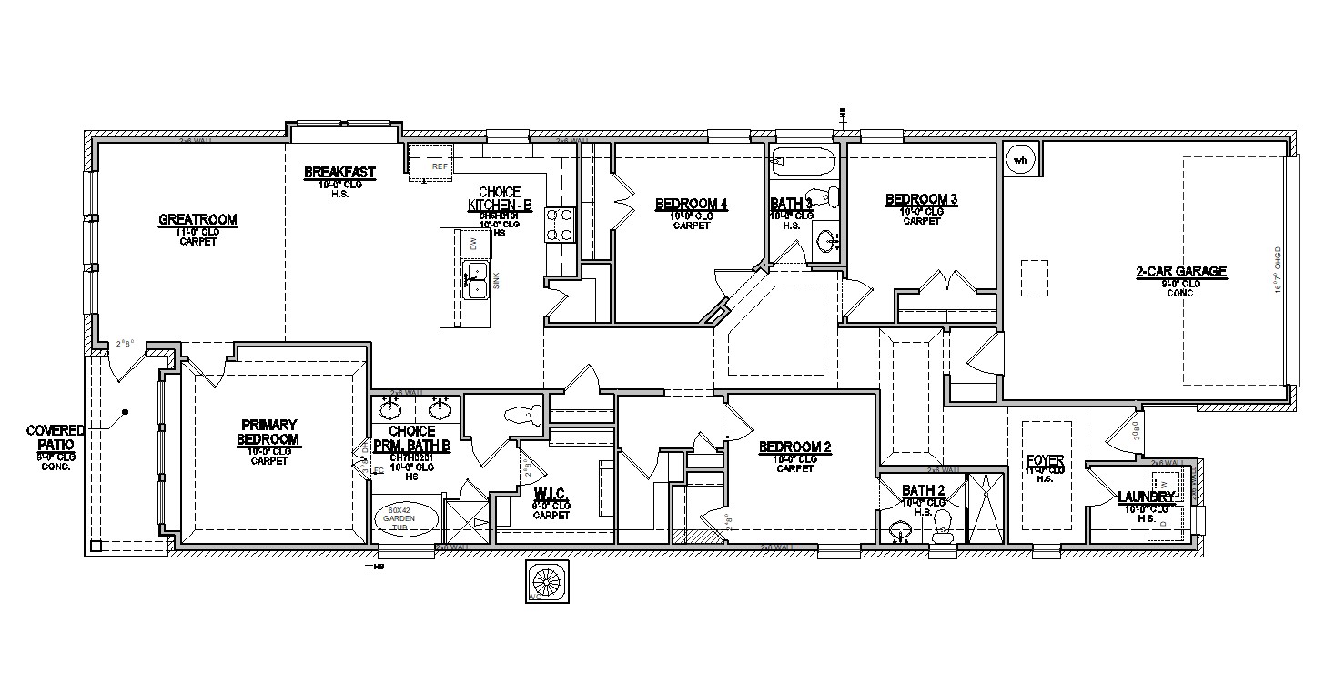 1st Floor floorplan of Marshfield with 4 bedrooms and 3 bathrooms. Gray color shown represents Room Choice options.