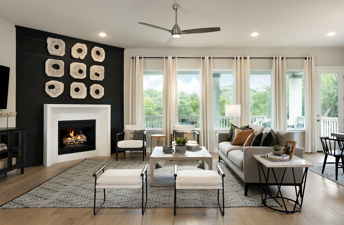 staged great room with large windows