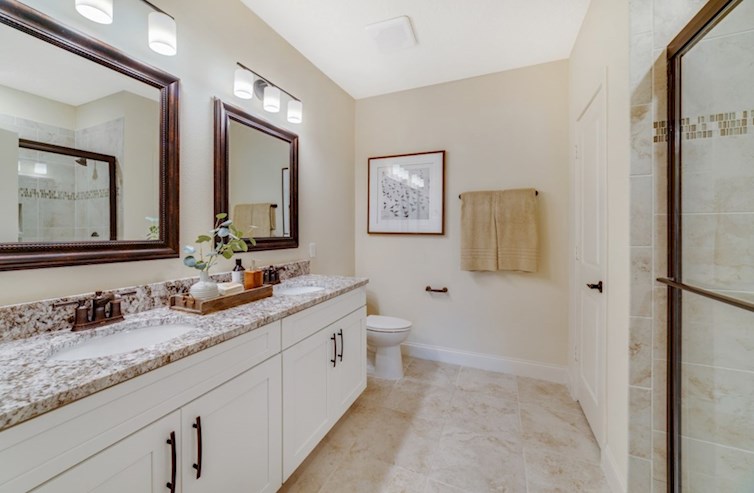 Aspen primary bath with double sinks and oversized shower