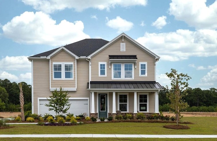 two-story home with metal roof accents