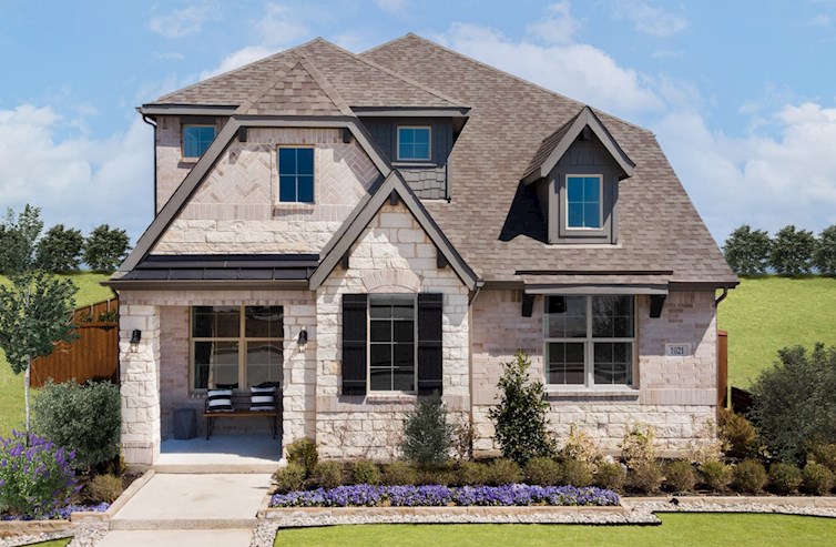 two-story home with brick and stone exterior