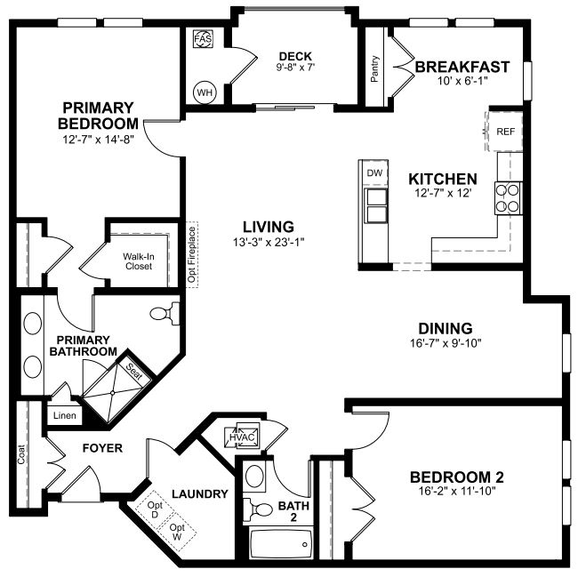 1st Floor of floorplan of Chestnut with 2 bedrooms and 2 bathrooms. Gray color shown represents Room Choice options.