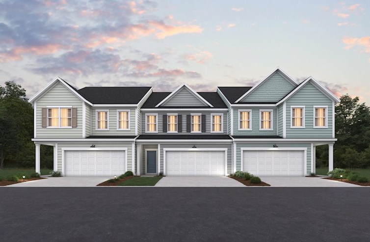 exterior 2 story townhomes with front-load garage