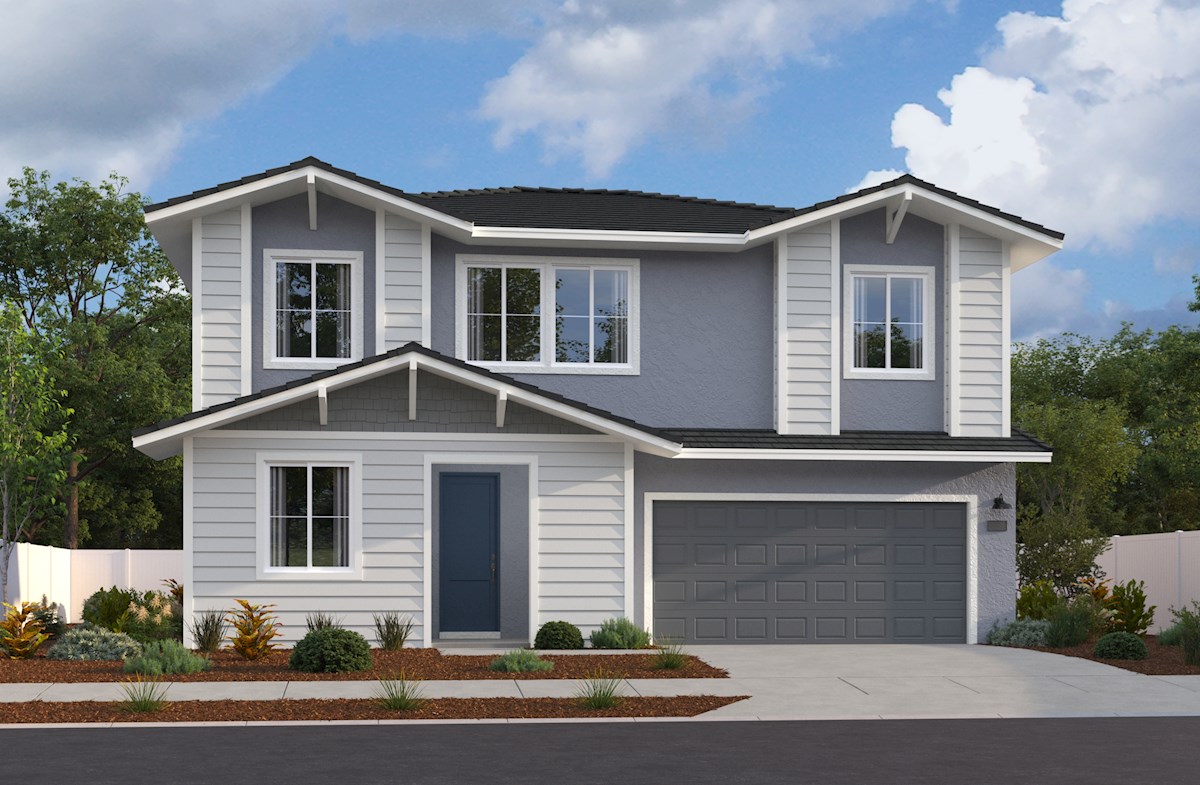 rendering of two-story home with gray door