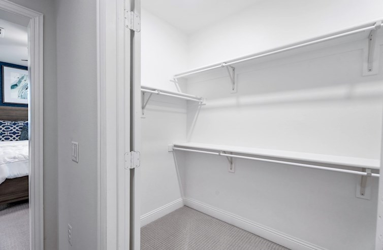 Sherwood primary closet with shelves and rods