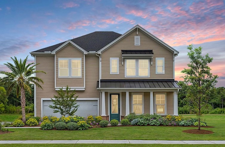 two-story home with metal roof accents