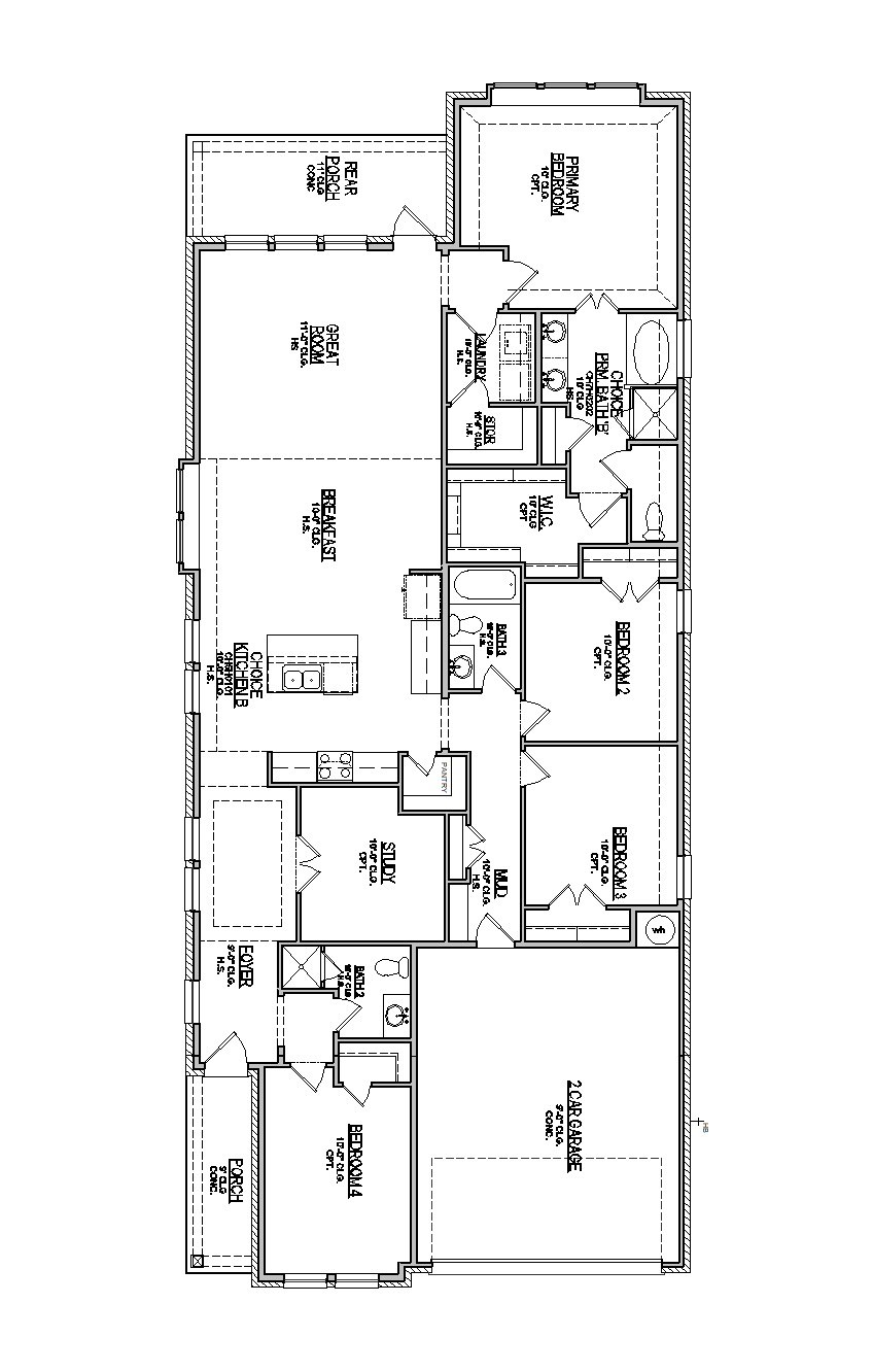 1st Floor floorplan of Abilene with 4 bedrooms and 3 bathrooms. Gray color shown represents Room Choice options.