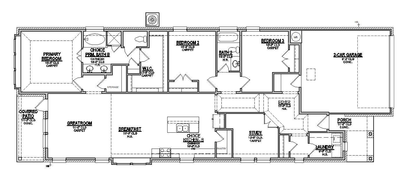 1st Floor floorplan of Cambridge with 3 bedrooms and 2 bathrooms. Gray color shown represents Room Choice options.