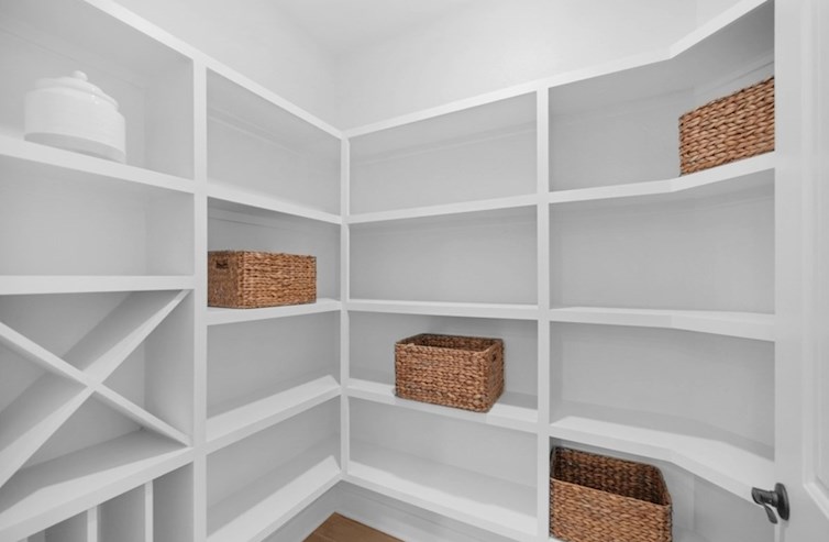Clifton pantry with shelves and woven baskets 
