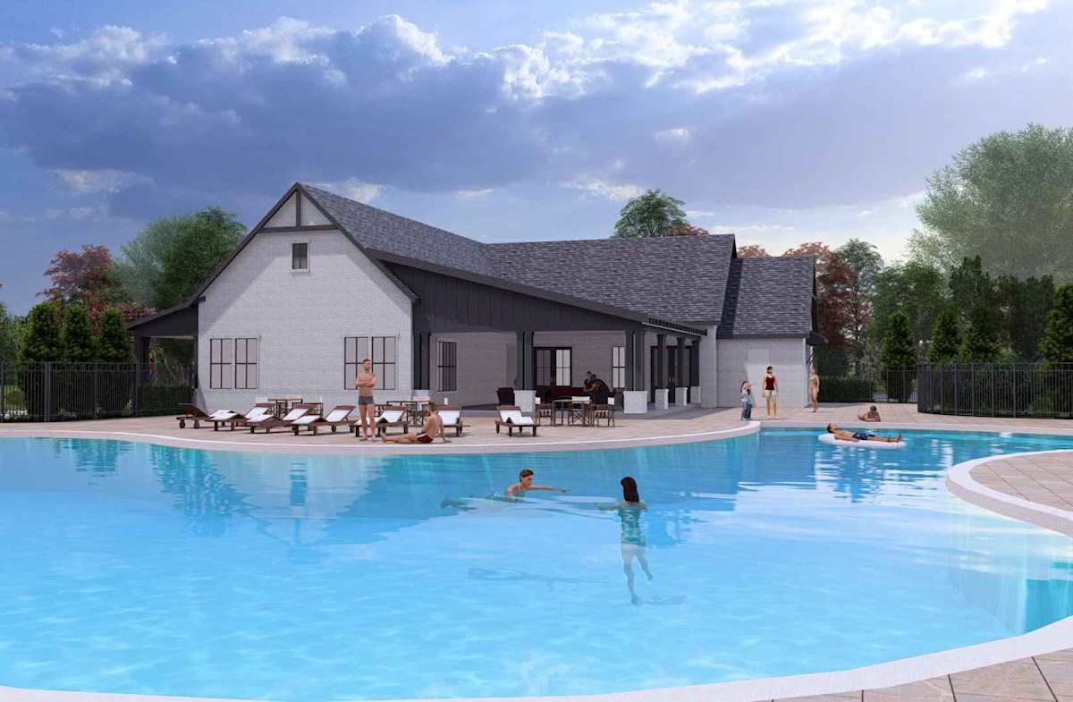 rendering of pool with clubhouse in the background
