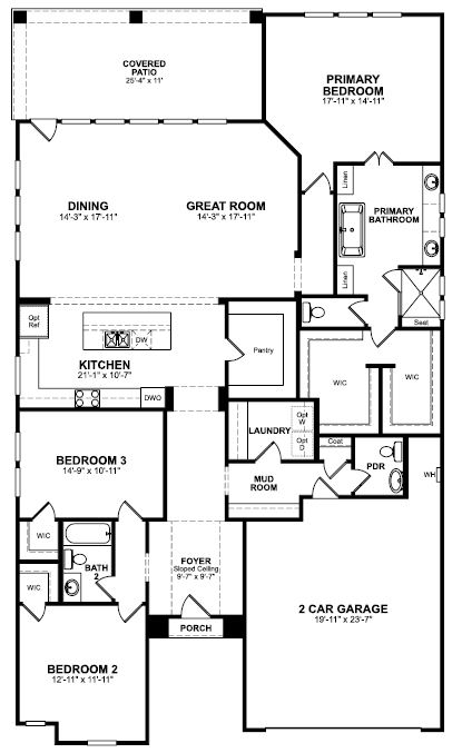 1st Floor floorplan of Madrid I with 3 bedrooms and 2.5 bathrooms. Gray color shown represents Room Choice options.